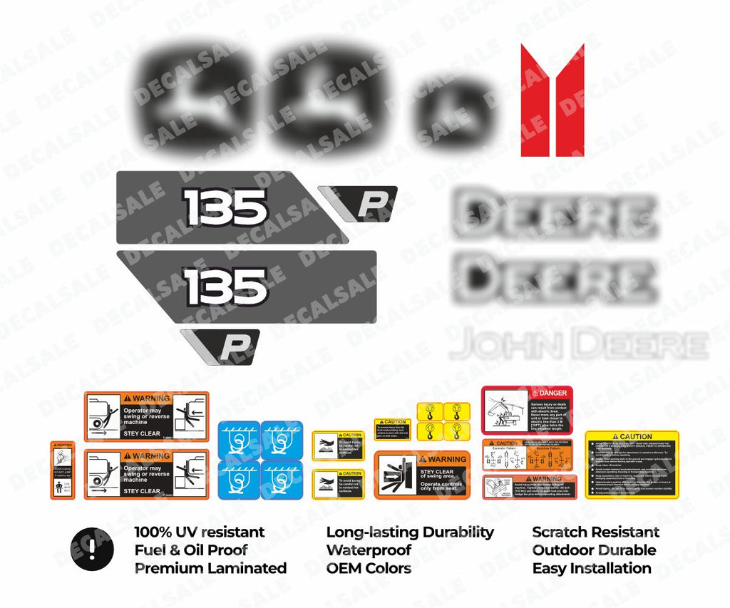 Decal Set for John Deere 135P Excavator Vinyl Sticker