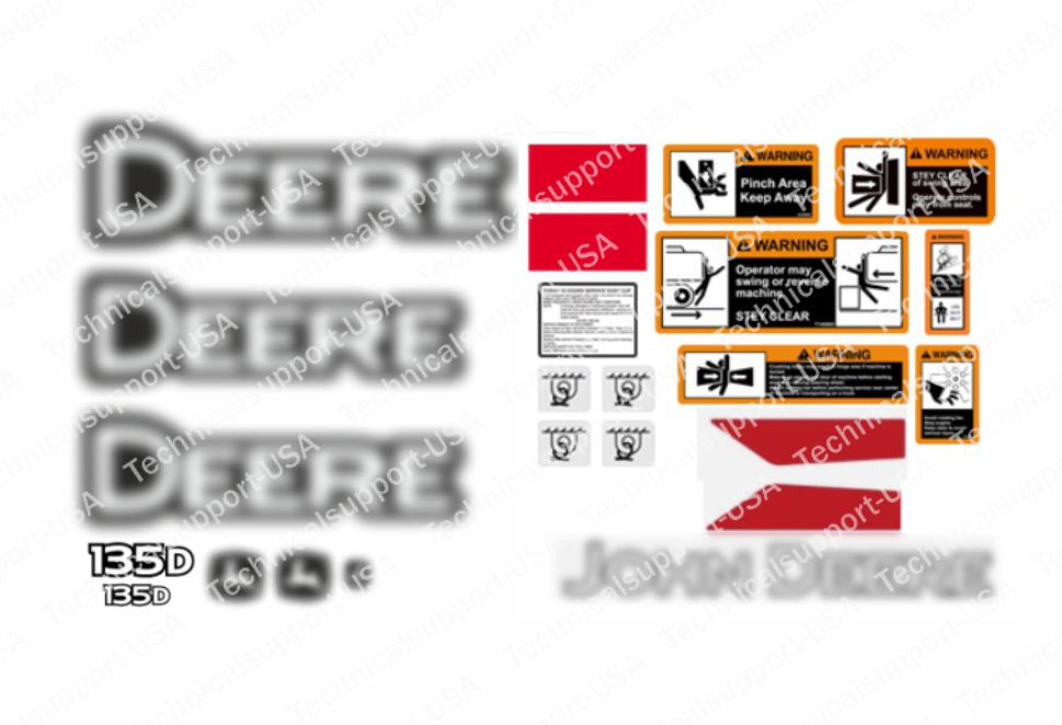 Decal Set for John Deere 135D Excavator Vinyl Sticker