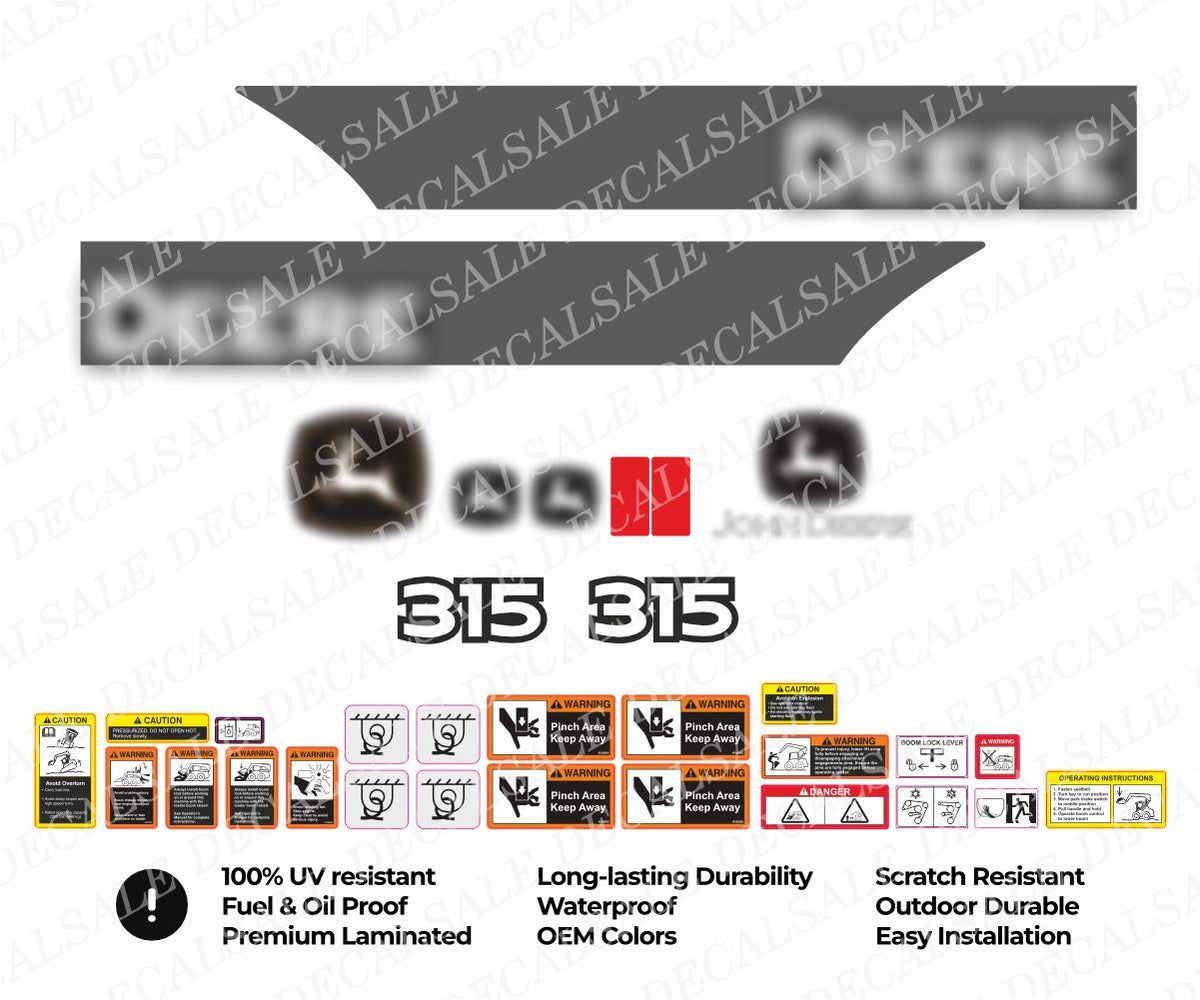 Laminated External Decal Set for John Deere 315 Track Loader Vinyl Label Sticker