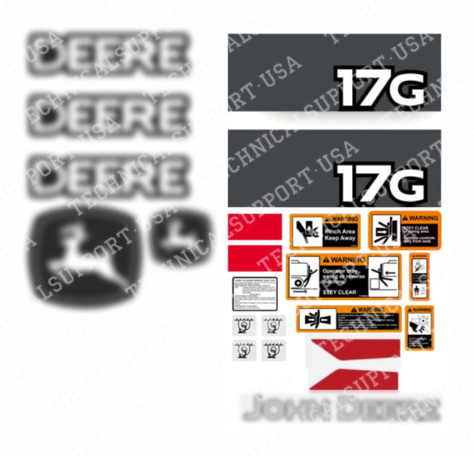 Decal Set for John Deere 17G Excavator Vinyl Sticker
