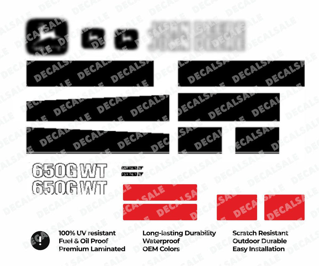 Decal 650G WT Dozer Set for John Deere Vinyl Label Sticker Kit