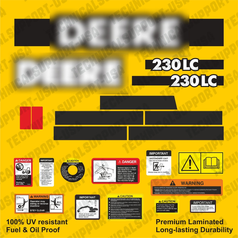 Decal Set for John Deere 230LC Excavator Vinyl Sticker