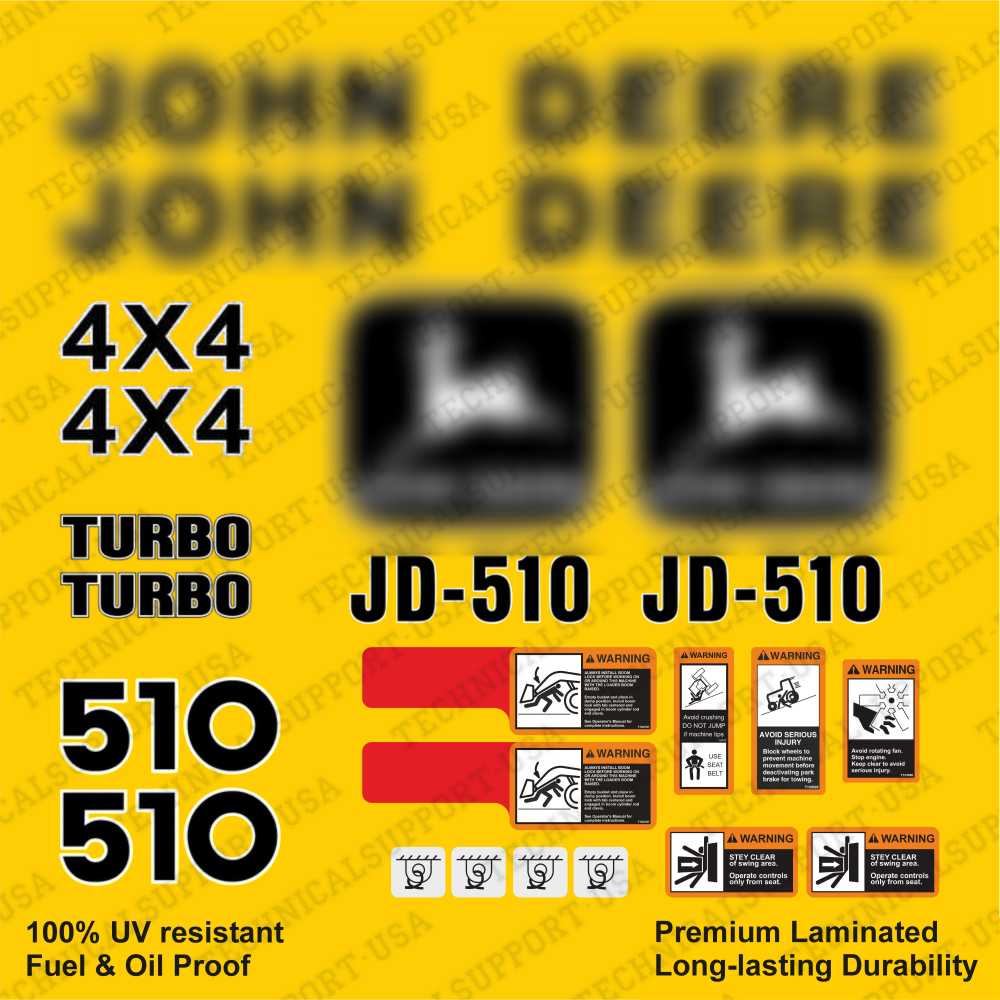 Laminated External Decal Set for John Deere 510 Loader Vinyl Label Sticker Kit
