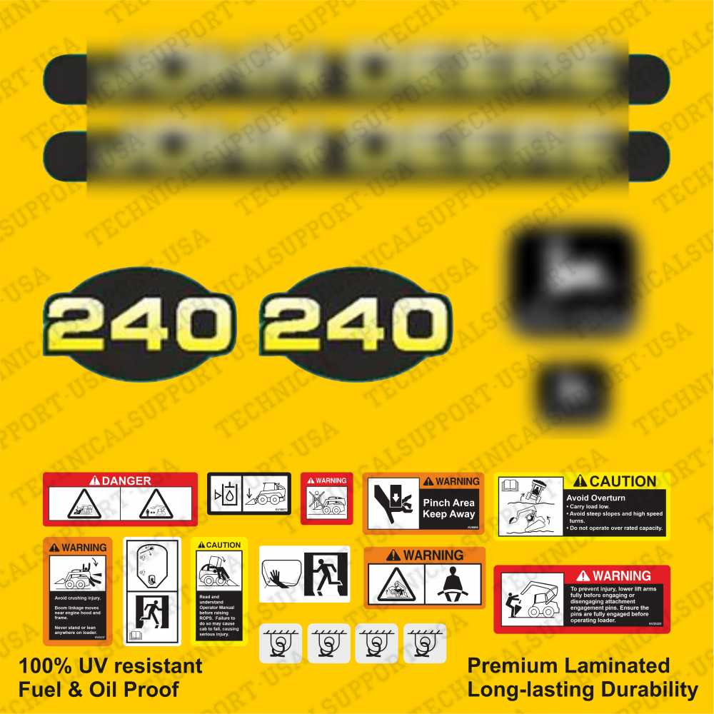 Laminated External Decal Set for John Deere 240 Loader Vinyl Label Sticker Kit