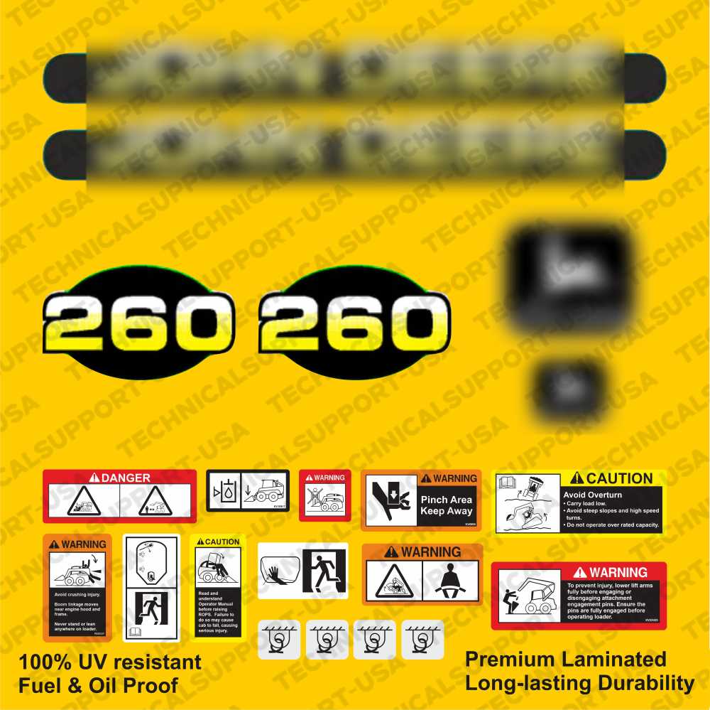 Laminated External Decal Set for John Deere 260 Loader Vinyl Label Sticker Kit