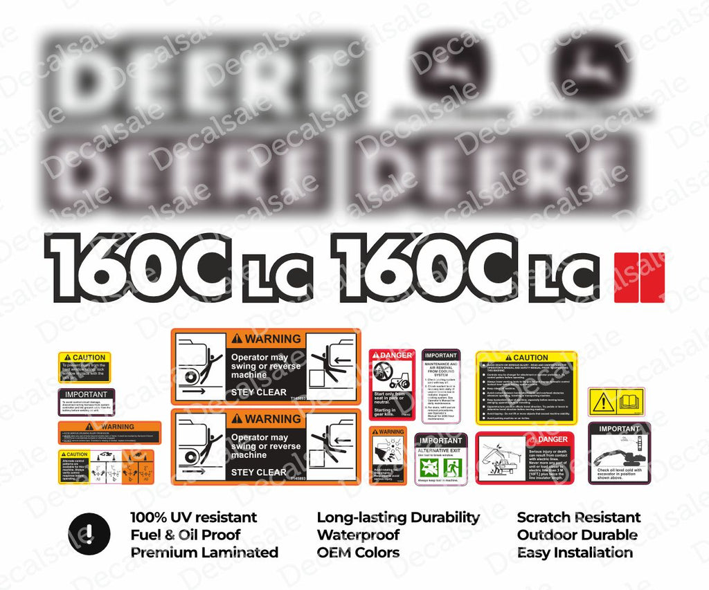 Decal Set for John Deere 160C LC Excavator Vinyl Sticker