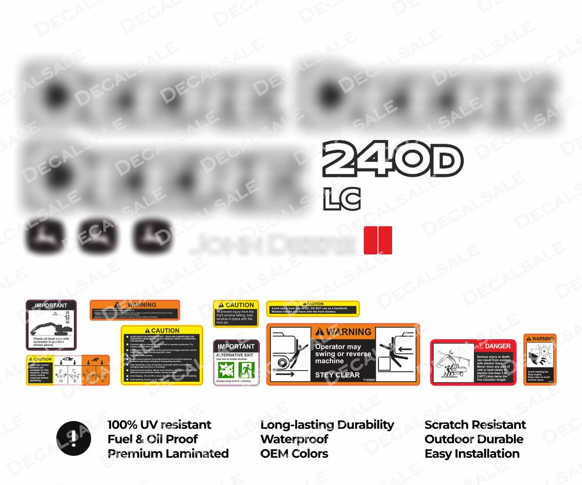 Decal Set for John Deere 240DLC Excavator Vinyl Sticker
