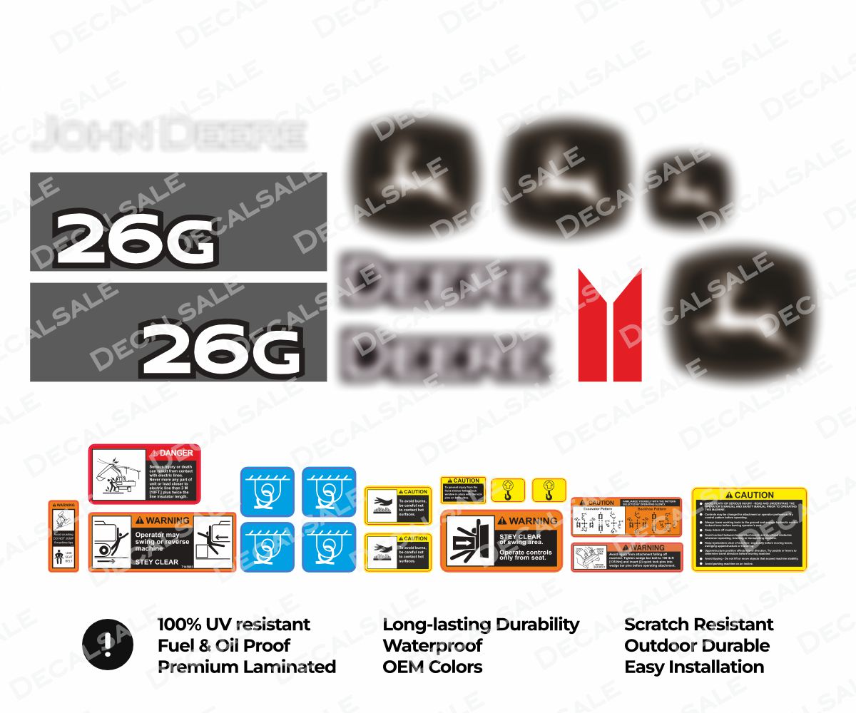 Laminate External Decal Set for John Deere 26G Excavator Vinyl Label Sticker Kit