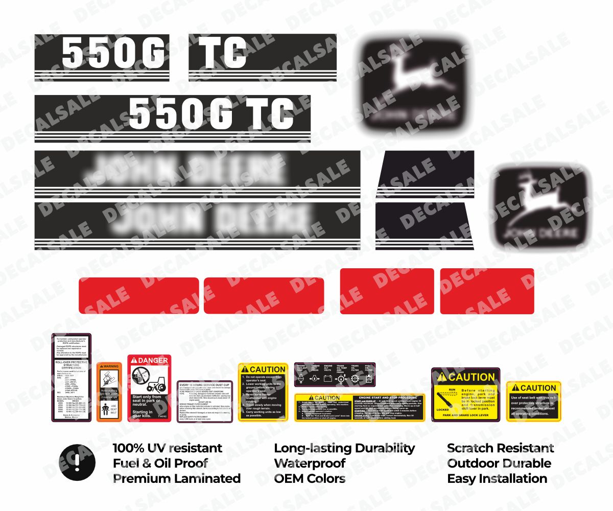 Laminated External Decal Set for John Deere 550G TC Dozer Vinyl Label Sticker Kit