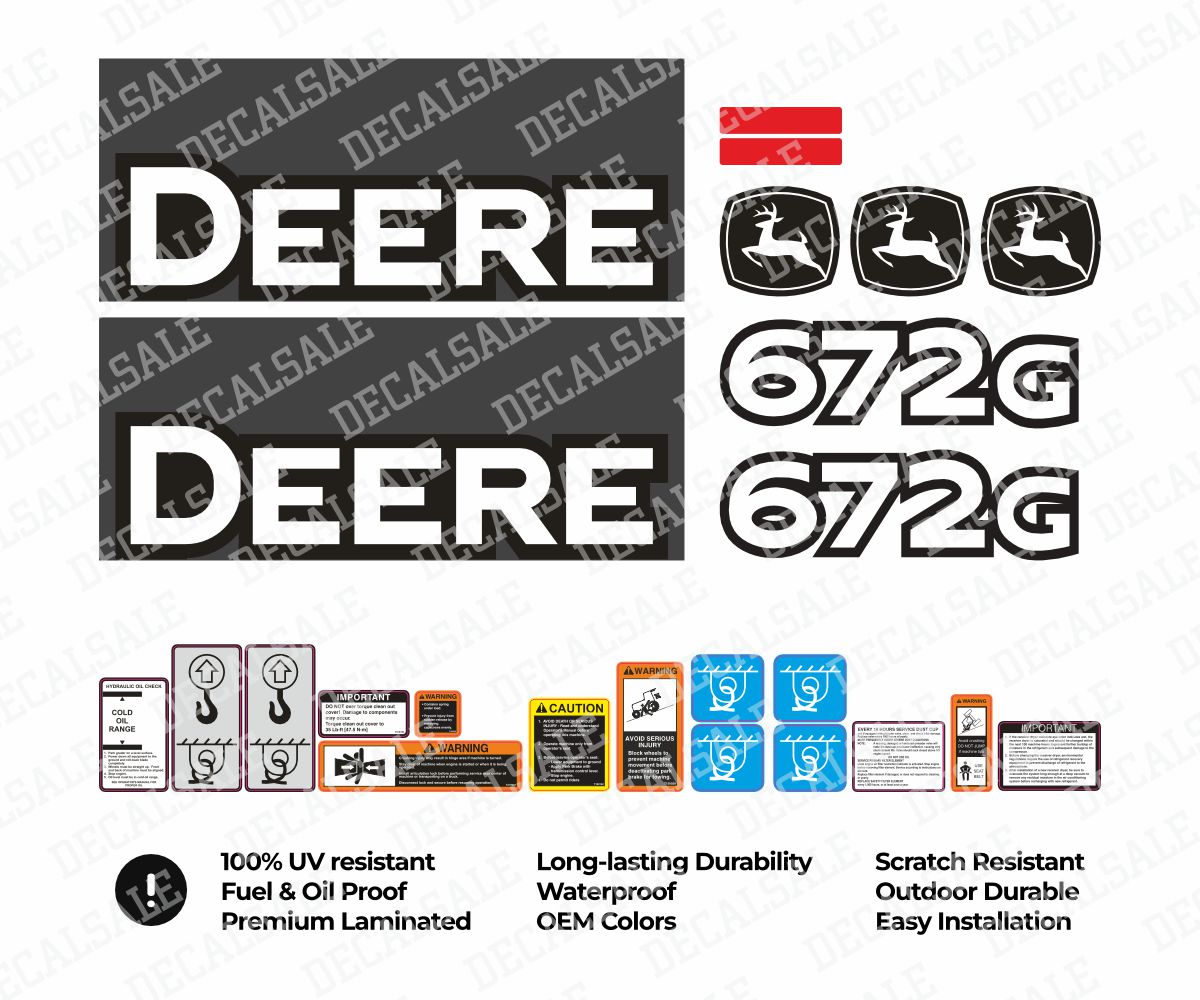 Decal Set for John Deere 672G Grader Vinyl Sticker