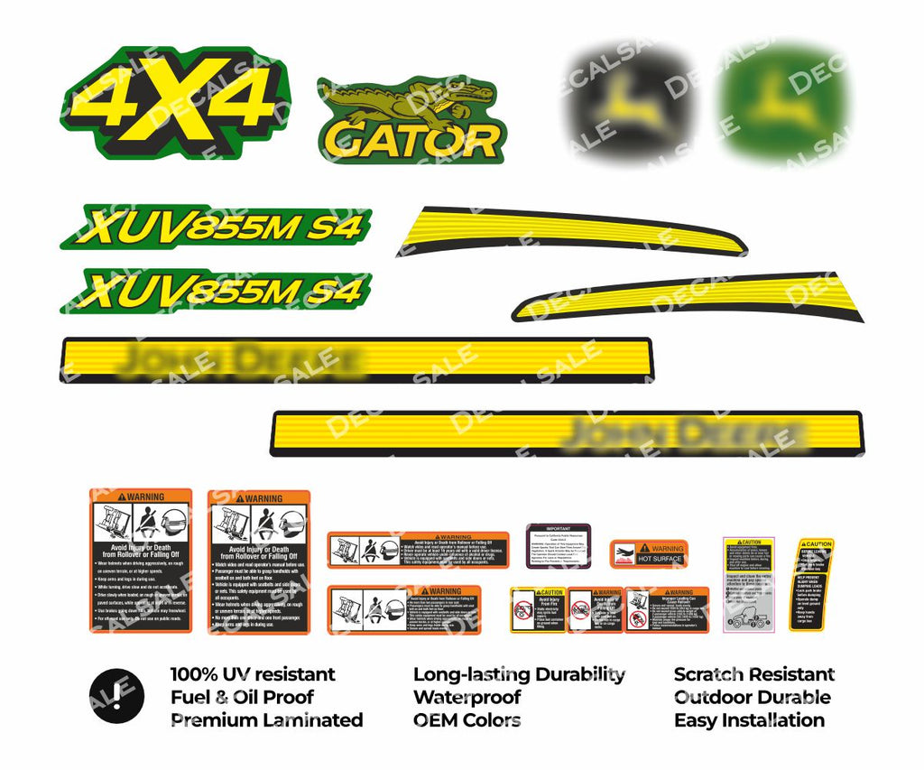 XUV855M S4 855 Long Chassis Gator Replacement Laminated Decal Kit for John Deere